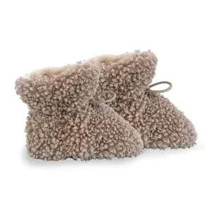 7AM Enfant Baby Booties Drawstring, Oatmeal Teddy