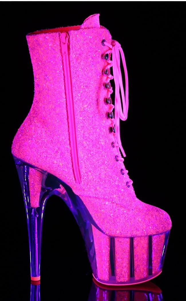 ADORE-1020G Neon Pink Glitter Ankle Boots