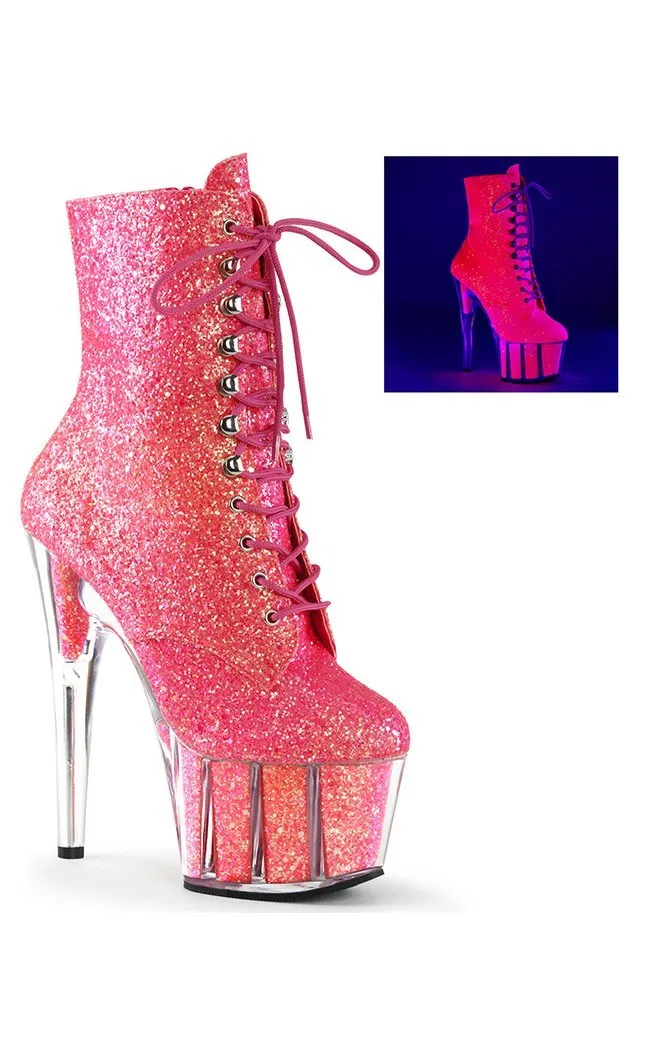 ADORE-1020G Neon Pink Glitter Ankle Boots