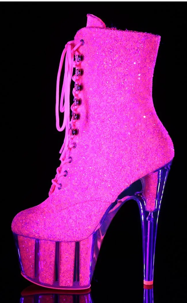 ADORE-1020G Neon Pink Glitter Ankle Boots