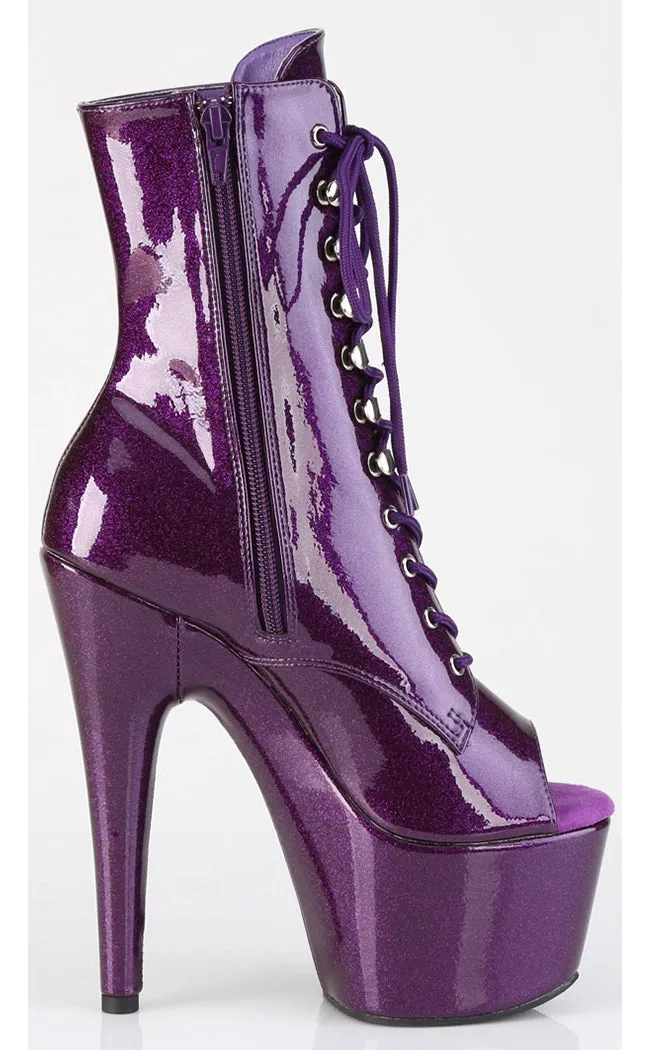 ADORE-1021GP Purple Glitter Patent Ankle Boots