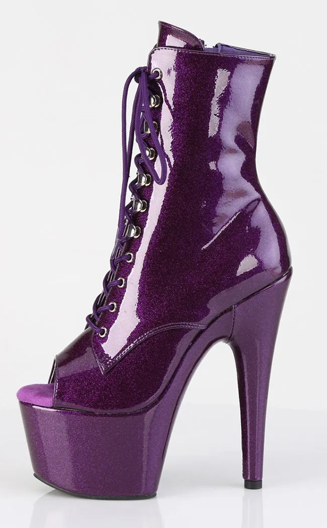 ADORE-1021GP Purple Glitter Patent Ankle Boots