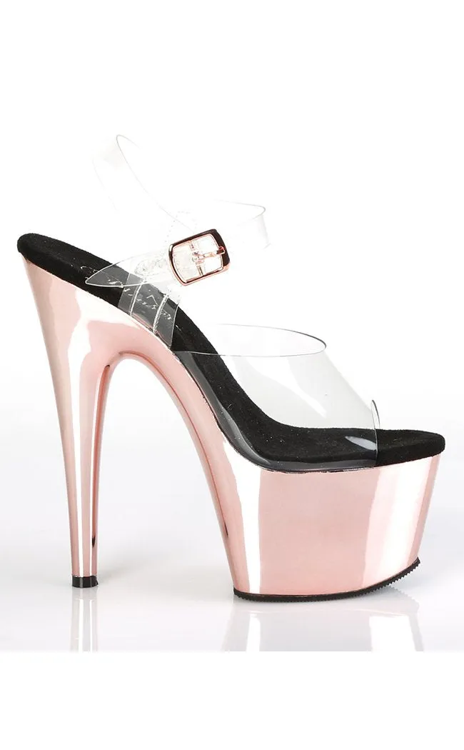 ADORE-708 Clear & Rose Gold Chrome Platform Heels