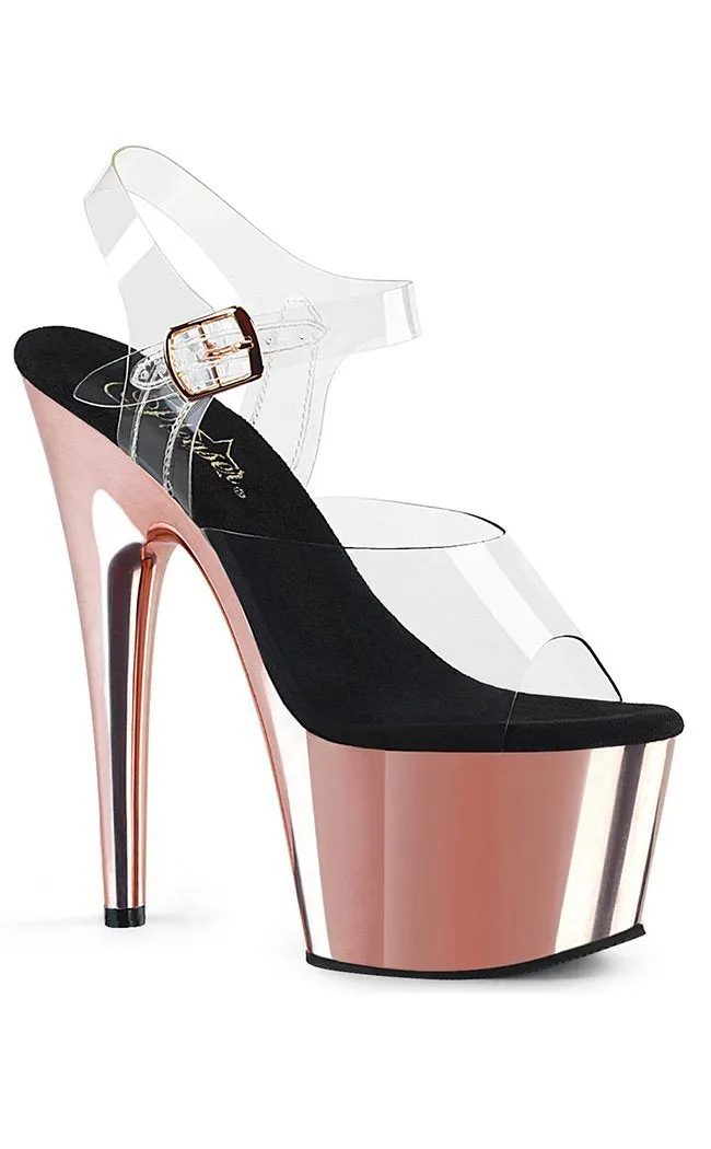 ADORE-708 Clear & Rose Gold Chrome Platform Heels