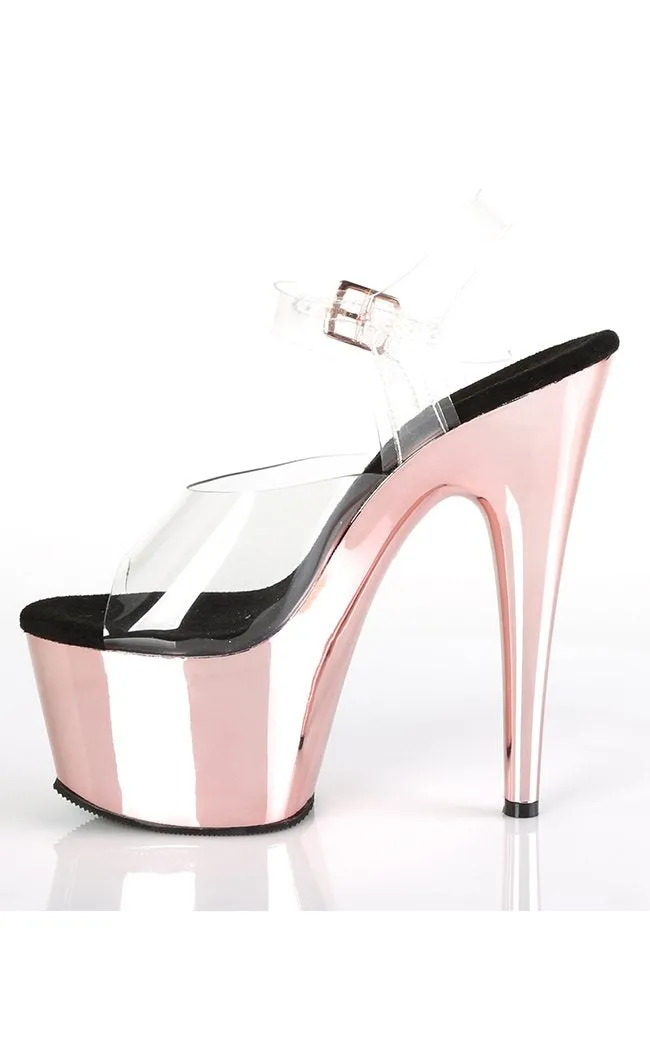 ADORE-708 Clear & Rose Gold Chrome Platform Heels