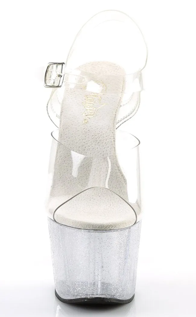 ADORE-708MG Clear Glitter Platform Heels