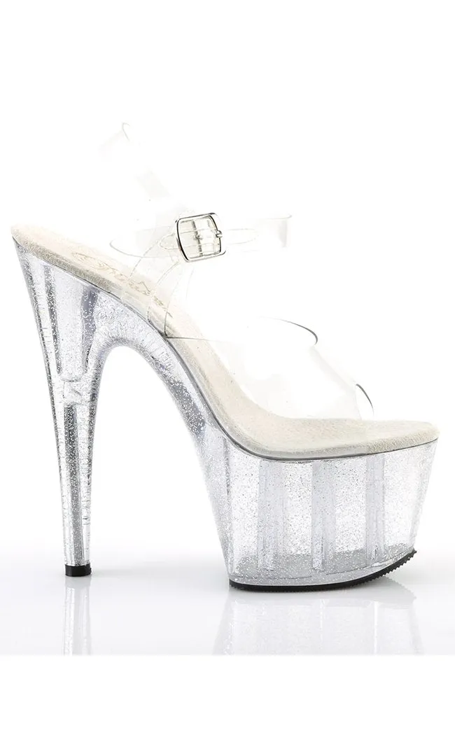 ADORE-708MG Clear Glitter Platform Heels