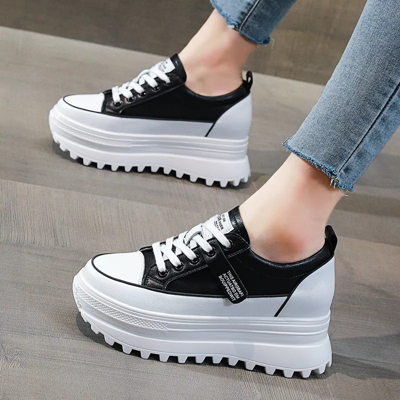 Amozae 7Cm Women Casual Shoes Genuine Leather Platform Wedge Women Fashion Sneakers Chunky Shoes Za Bling Bling Spring Autumn