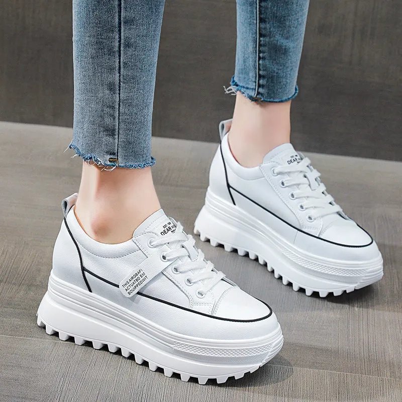 Amozae 7Cm Women Casual Shoes Genuine Leather Platform Wedge Women Fashion Sneakers Chunky Shoes Za Bling Bling Spring Autumn