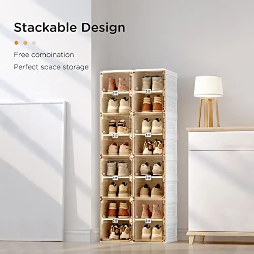 ANTBOX Shoe Organizer Storage Box, Portable Folding Shoe Rack For Closet With Magnetic Clear Door,Large Sneaker Cabinet Bins All-in-one Sturdy Easy Assembly 4 Layers-8 Grids