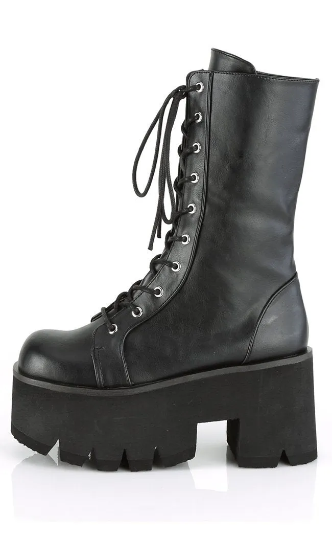 ASHES-105 Black Vegan Leather Platform Combat Boots