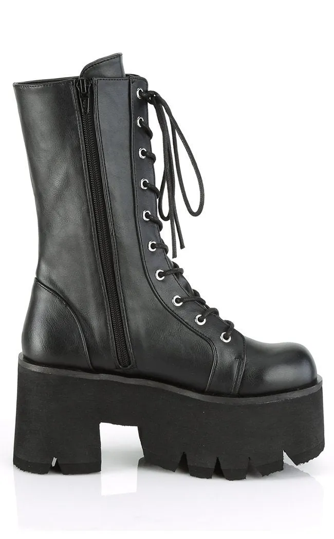 ASHES-105 Black Vegan Leather Platform Combat Boots