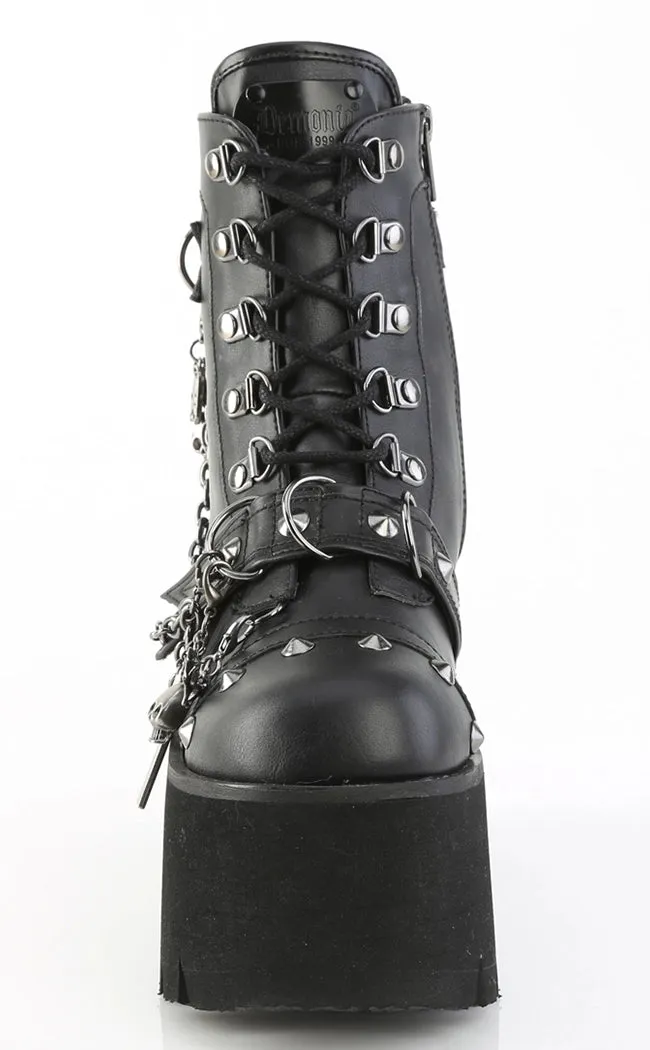 ASHES-52 Black Vegan Leather Platform Ankle Boots