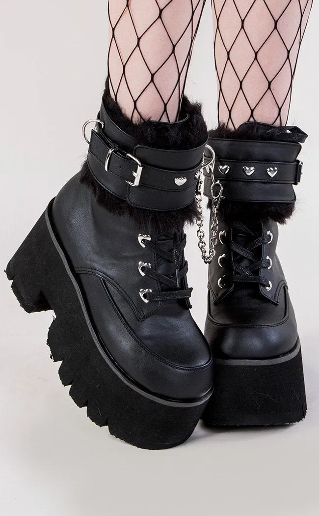 ASHES-57 Black Vegan Leather Cuff Platform Ankle Boots (AU Stock)