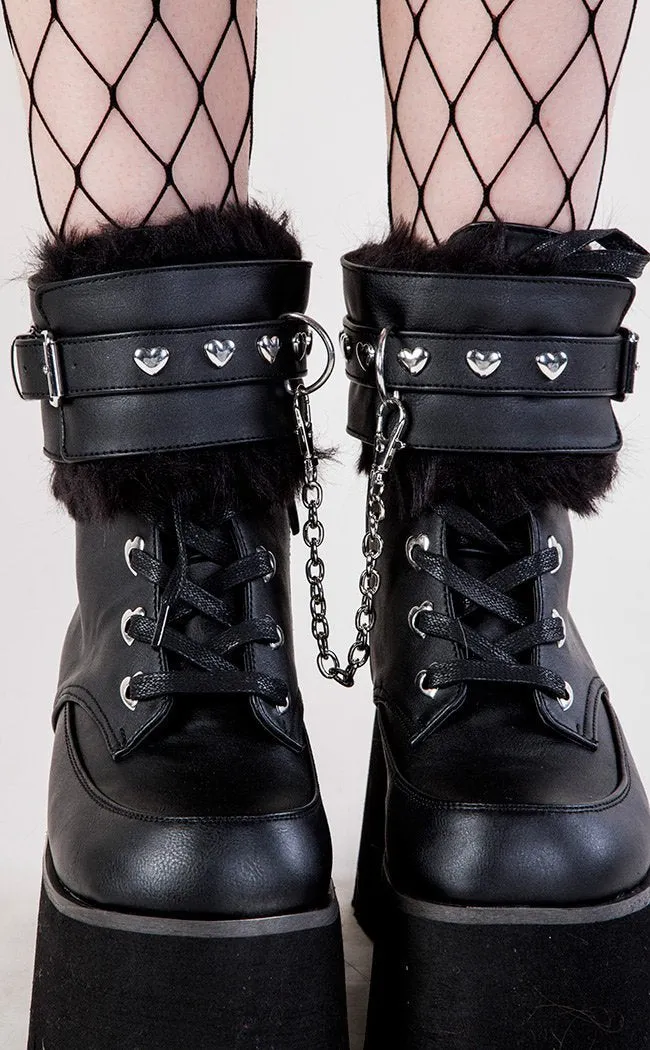 ASHES-57 Black Vegan Leather Cuff Platform Ankle Boots (AU Stock)