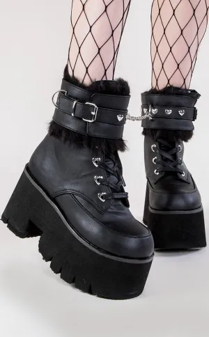 ASHES-57 Black Vegan Leather Cuff Platform Ankle Boots (AU Stock)