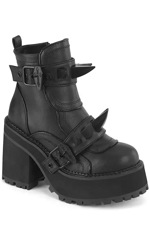 ASSAULT-72 Black Vegan Leather Ankle Boots (AU Stock)