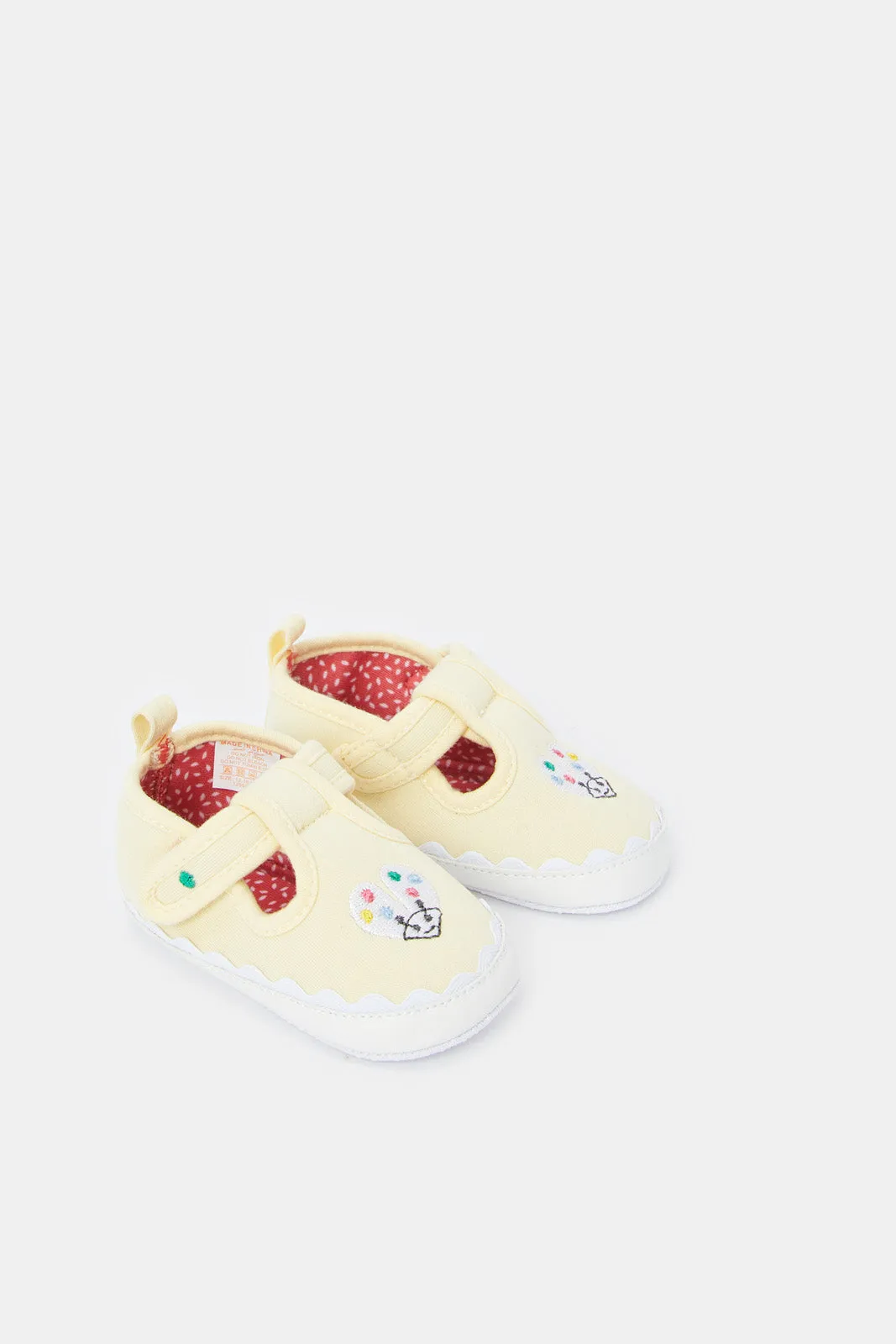 Baby Yellow Embroidered Pram Shoe