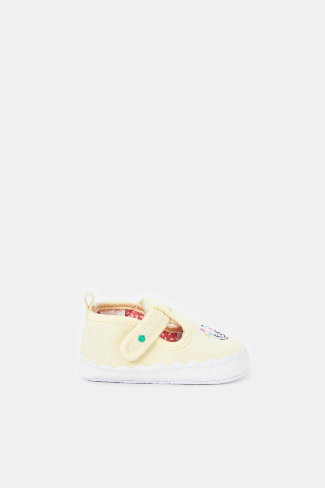 Baby Yellow Embroidered Pram Shoe