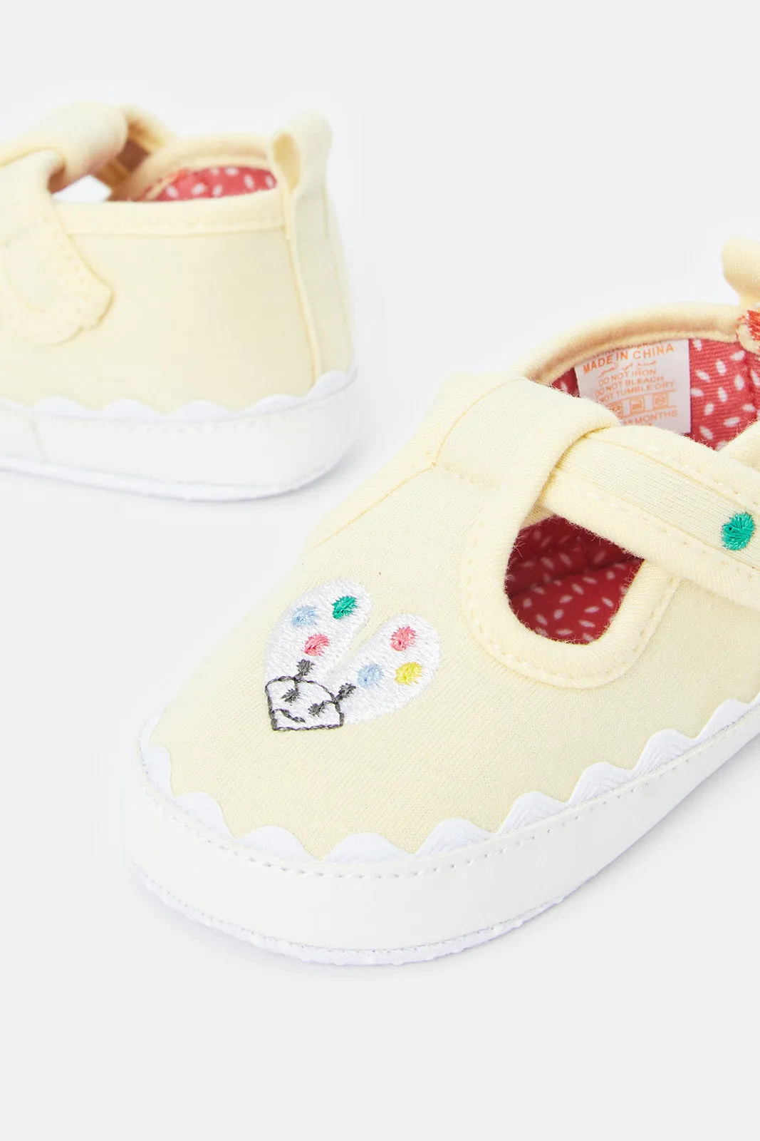 Baby Yellow Embroidered Pram Shoe