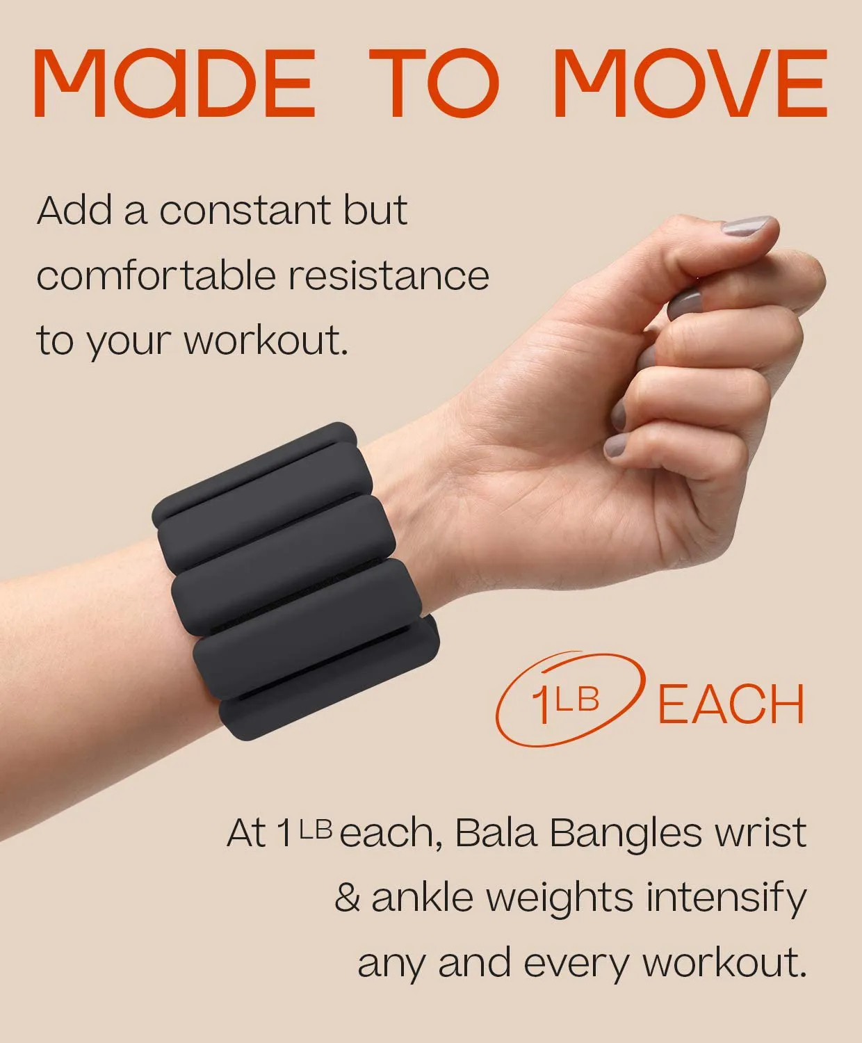 Bala Bangles - Set of 2 (1lb Each) | Adjustable Wearable Wrist & Ankle Weights | Yoga, Dance, Barre, Pilates, Cardio, Aerobics, Walking