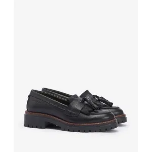 Barbour Dolores Leather Tassel Trim Ladies Loafer - Black