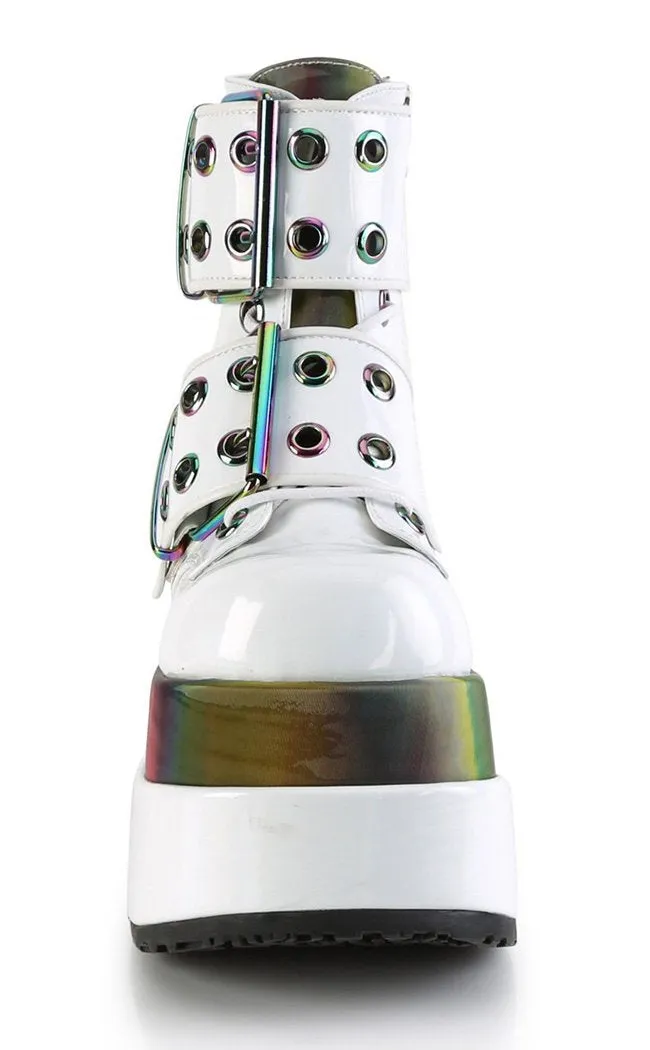 BEAR-104 White Patent Rainbow Platform Boots