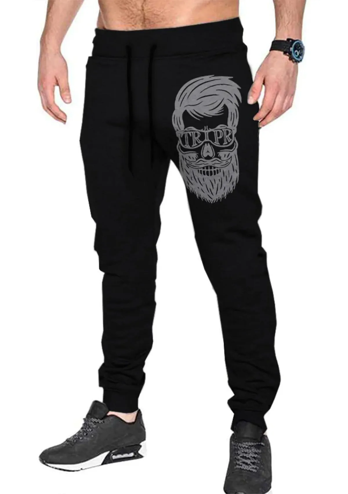 Beard man Printed Black Track Pant For Men