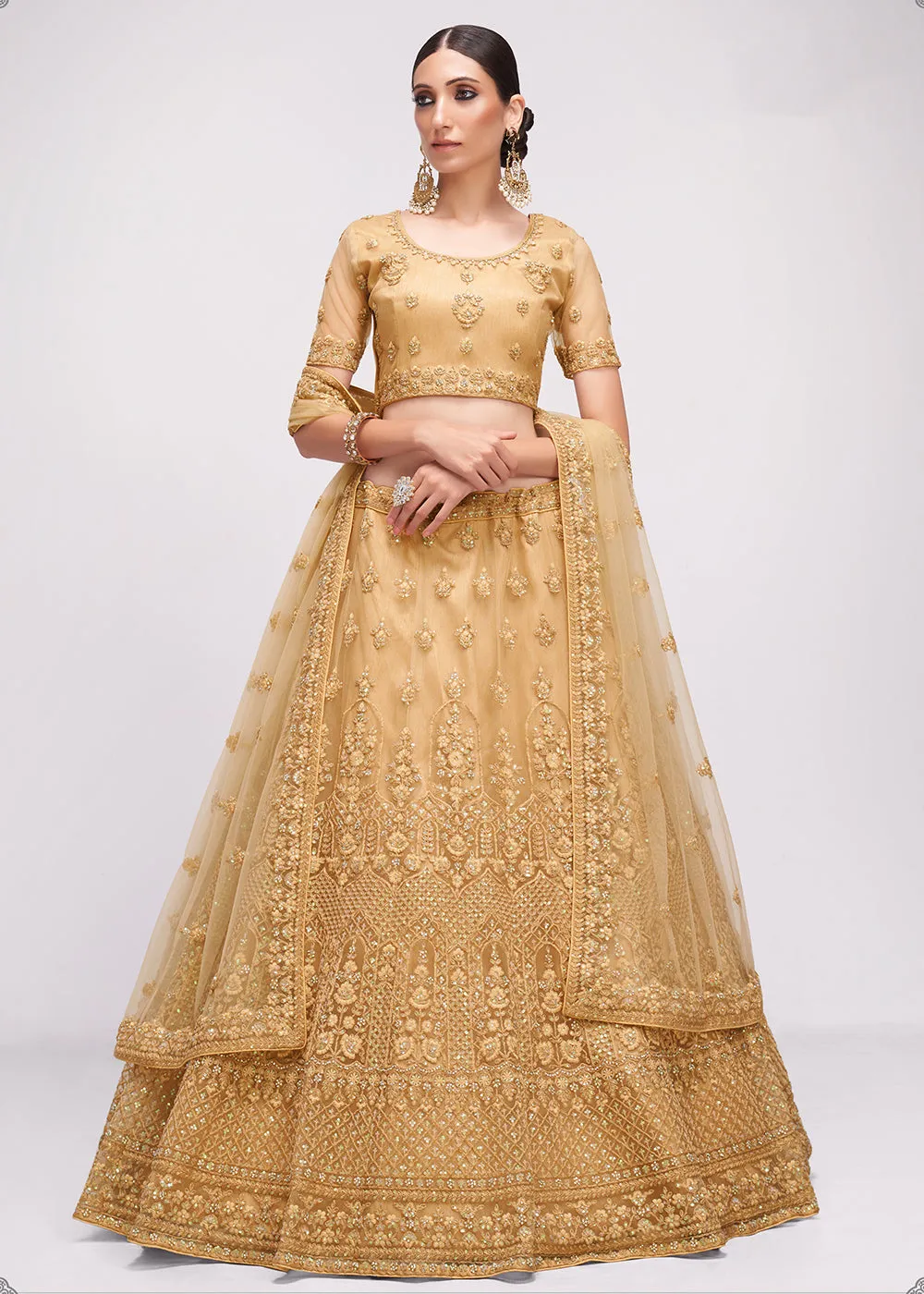 Beguiling Chikoo Brown Cording Designer Wedding Bridal Lehenga Choli