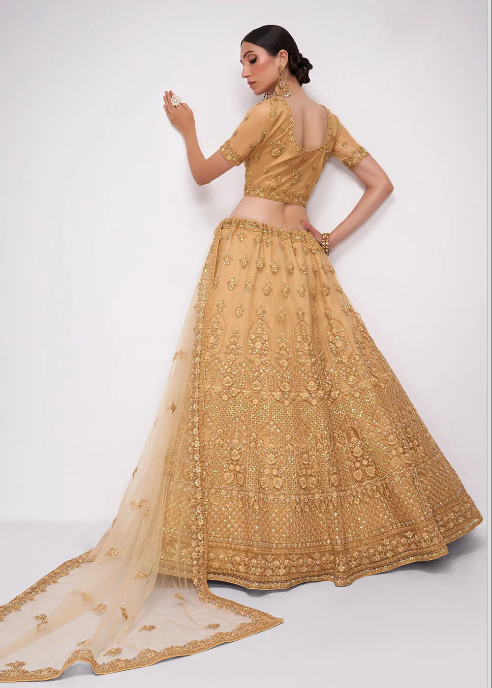 Beguiling Chikoo Brown Cording Designer Wedding Bridal Lehenga Choli