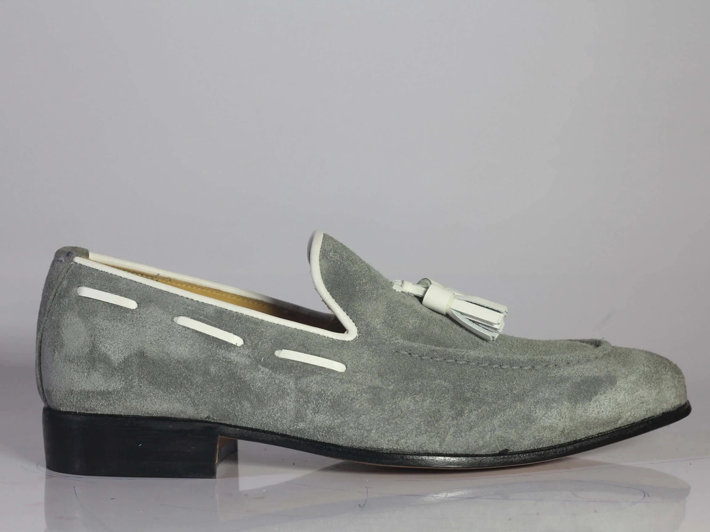 Bespoke Gray Tussle Suede Loafer Shoe for Men