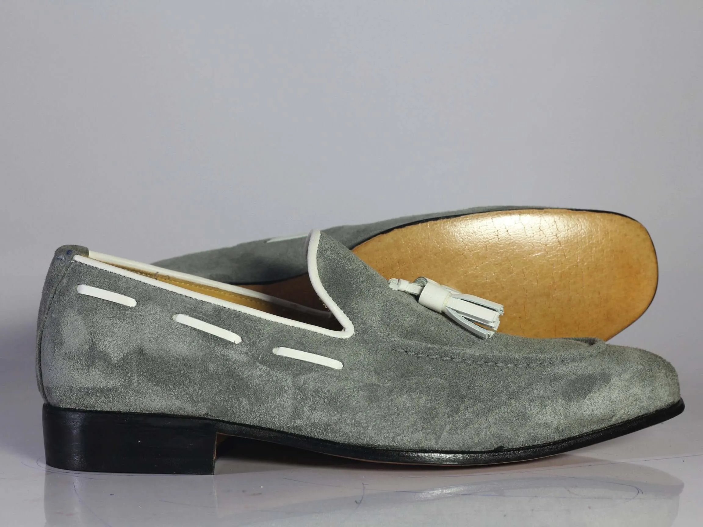 Bespoke Gray Tussle Suede Loafer Shoe for Men