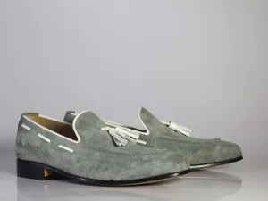 Bespoke Gray Tussle Suede Loafer Shoe for Men