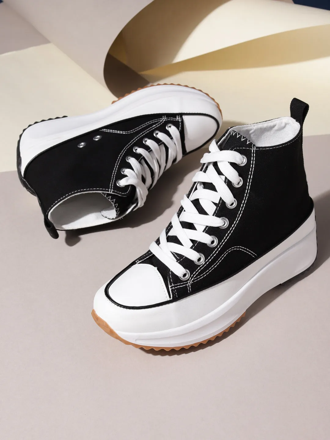 Black Canvas Lace Up Sneakers (TC-RS3476-BLK)