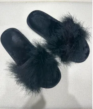 Black Feather Slippers