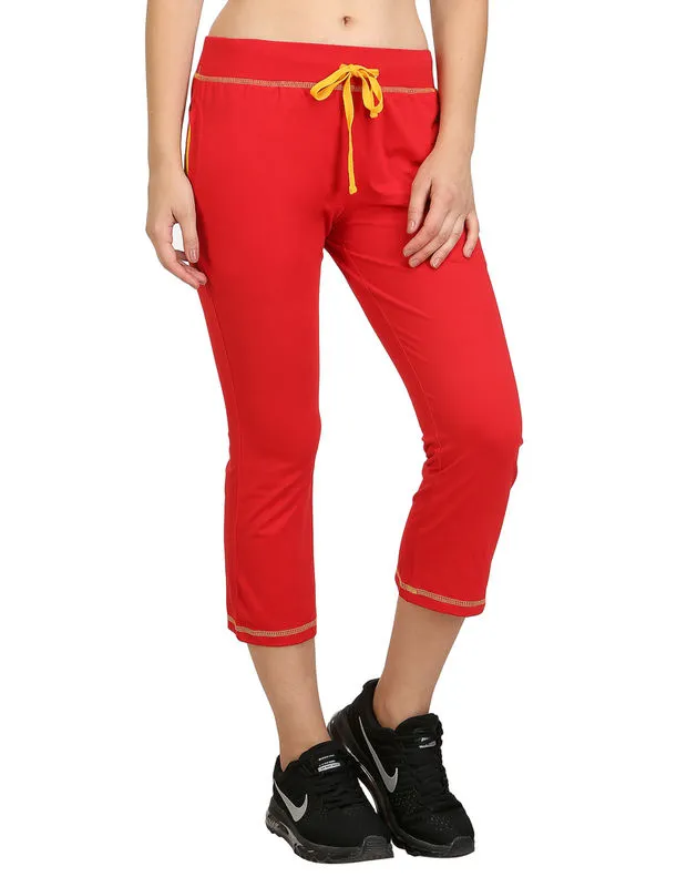 Bodyactive Women Red Capris-LC3-RED