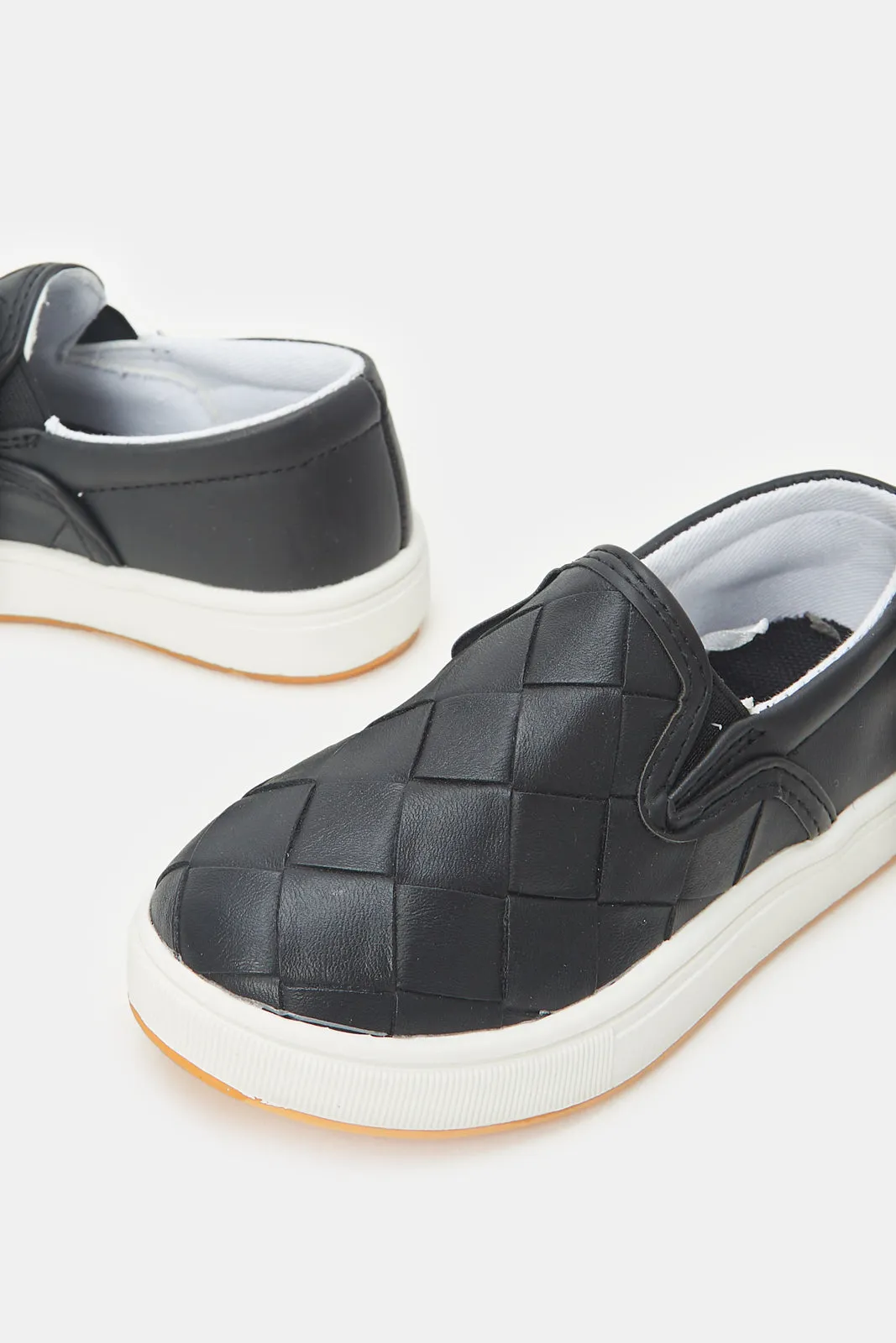 Boys Black Woven Upper Slip On