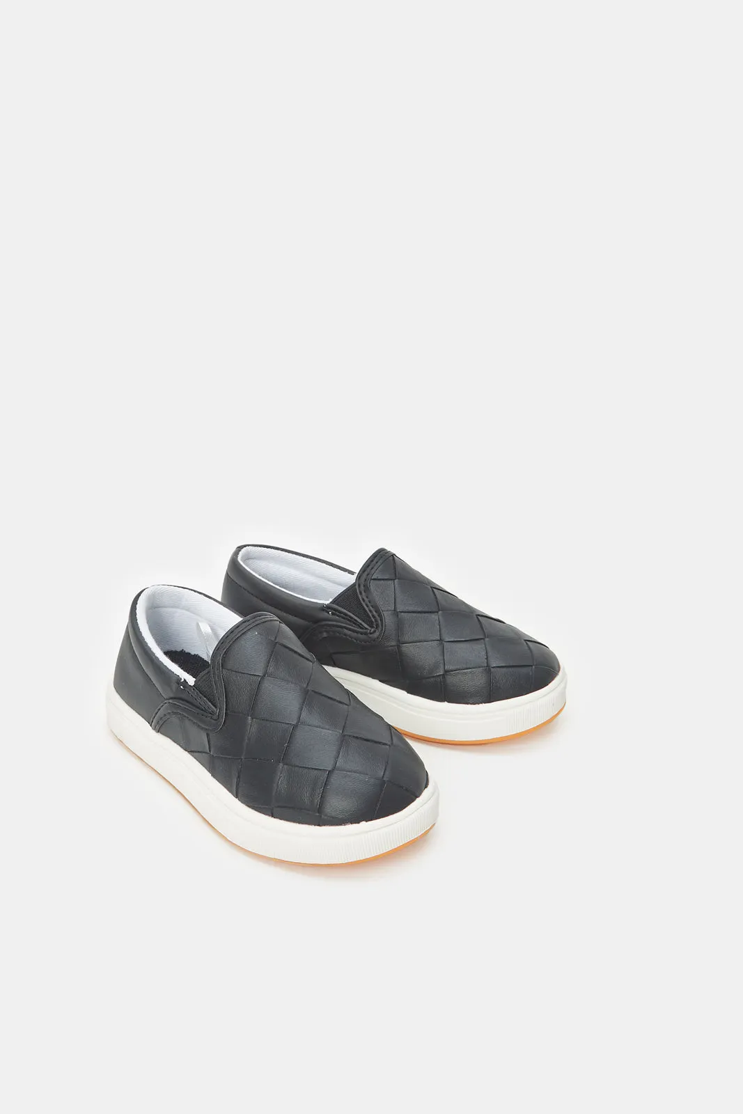 Boys Black Woven Upper Slip On