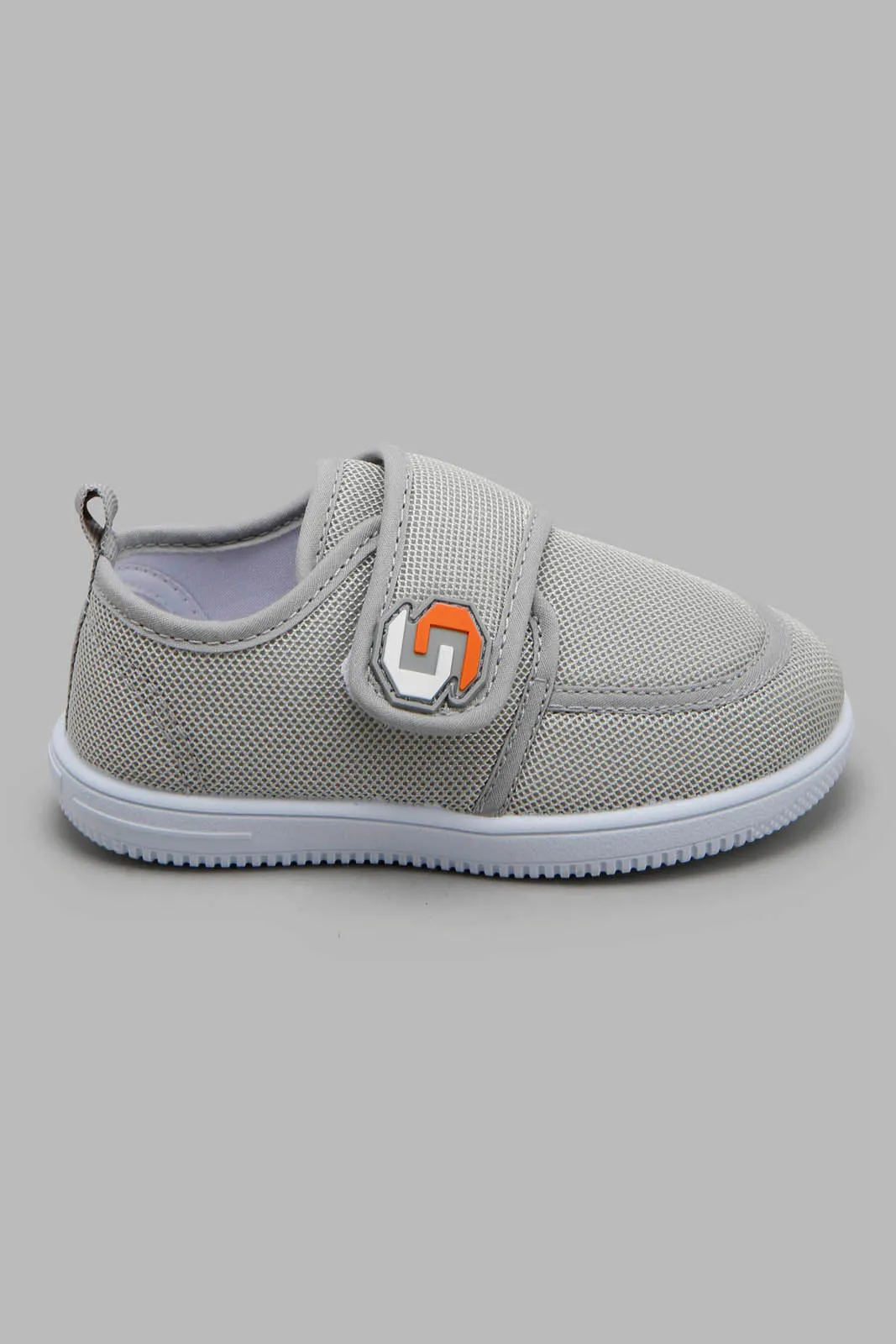 Boys Grey Patch Velcro Strap Pump