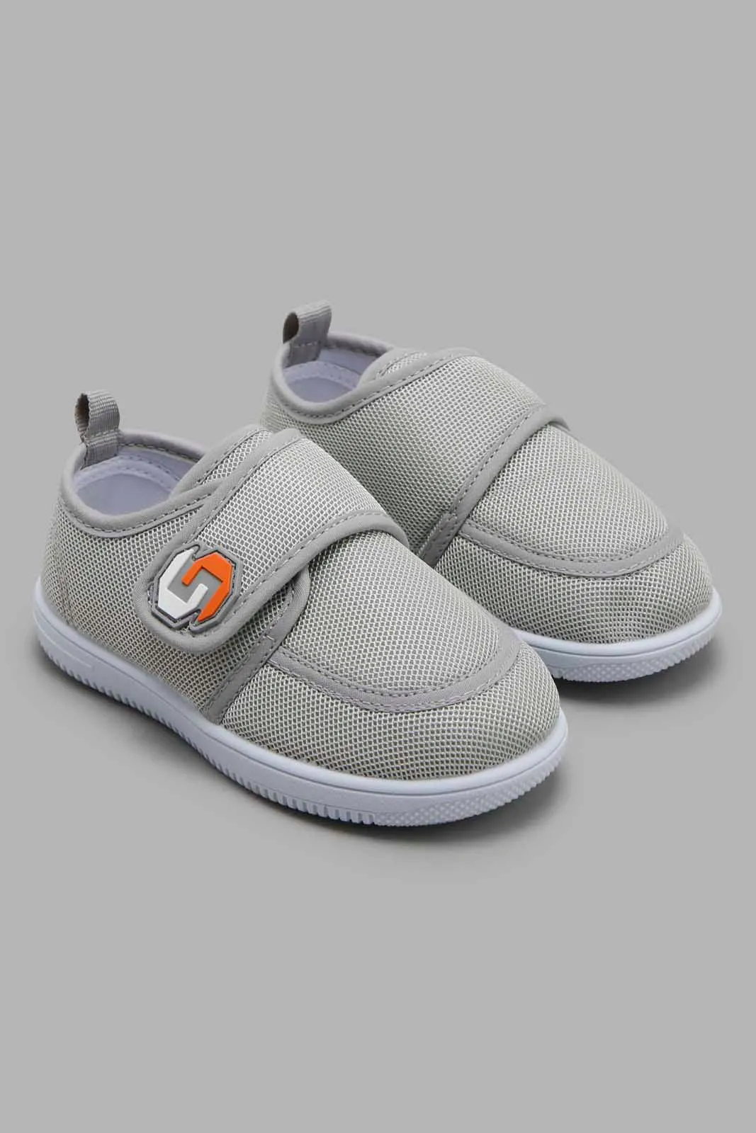 Boys Grey Patch Velcro Strap Pump