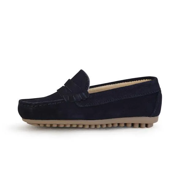 BOYS NAVY BLUE SUEDE MOCCASIN