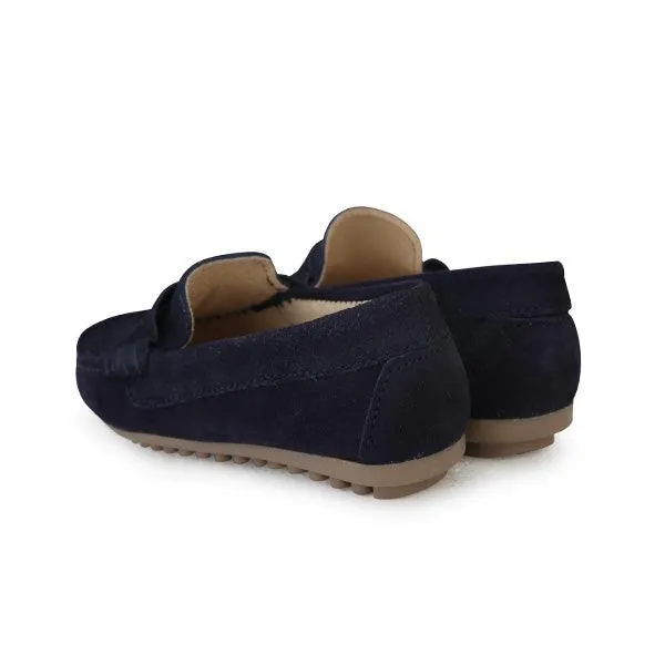 BOYS NAVY BLUE SUEDE MOCCASIN