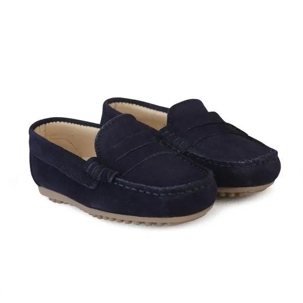 BOYS NAVY BLUE SUEDE MOCCASIN