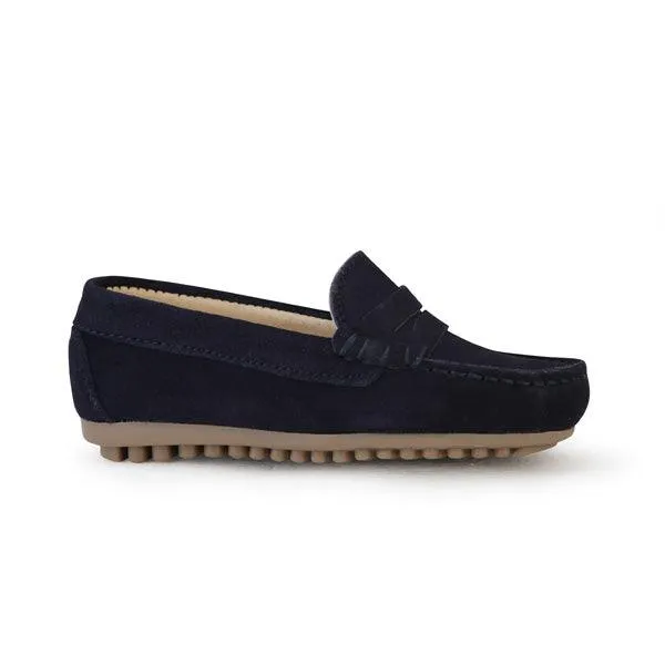 BOYS NAVY BLUE SUEDE MOCCASIN