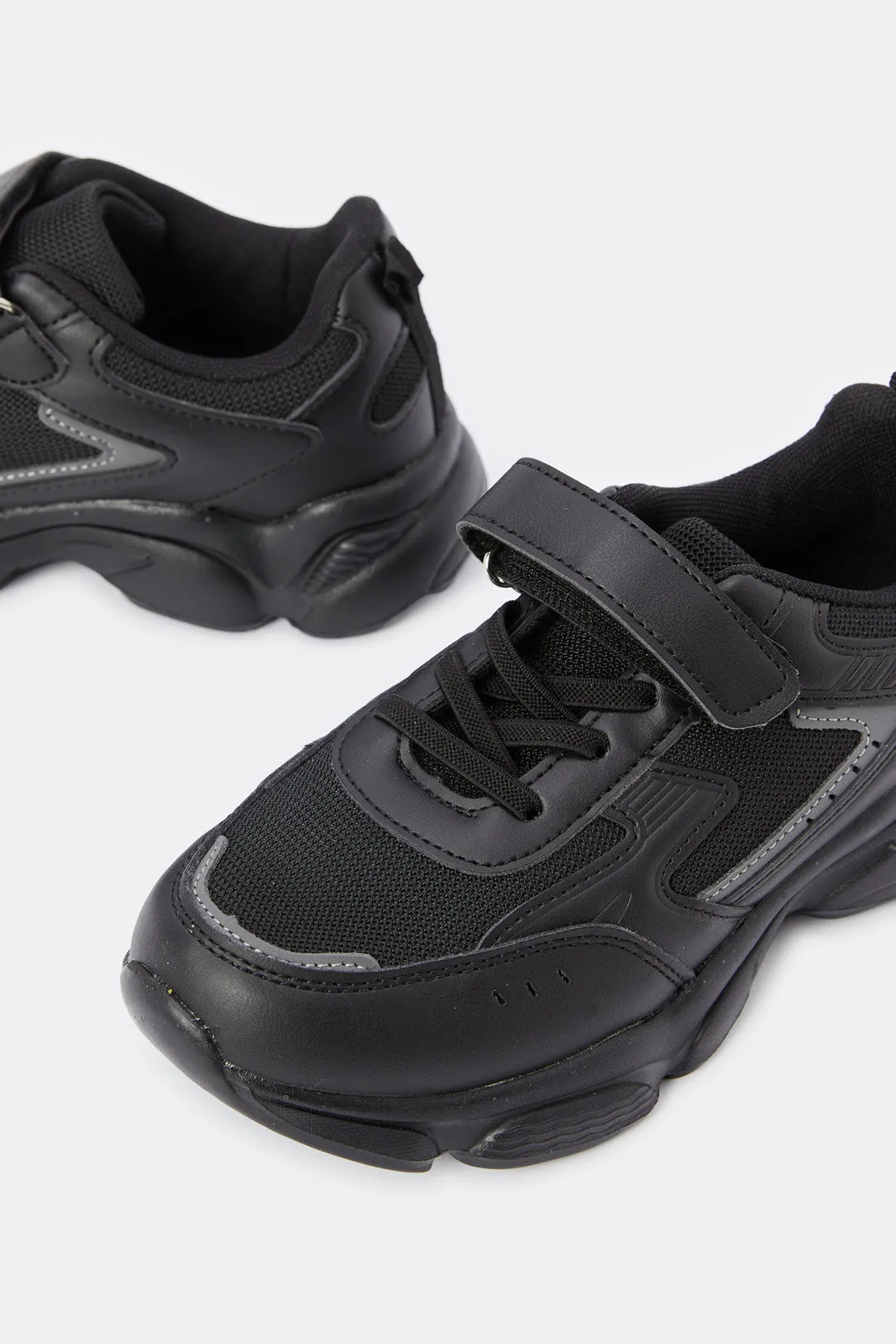 Boys Triple Black Material Block Sneakers