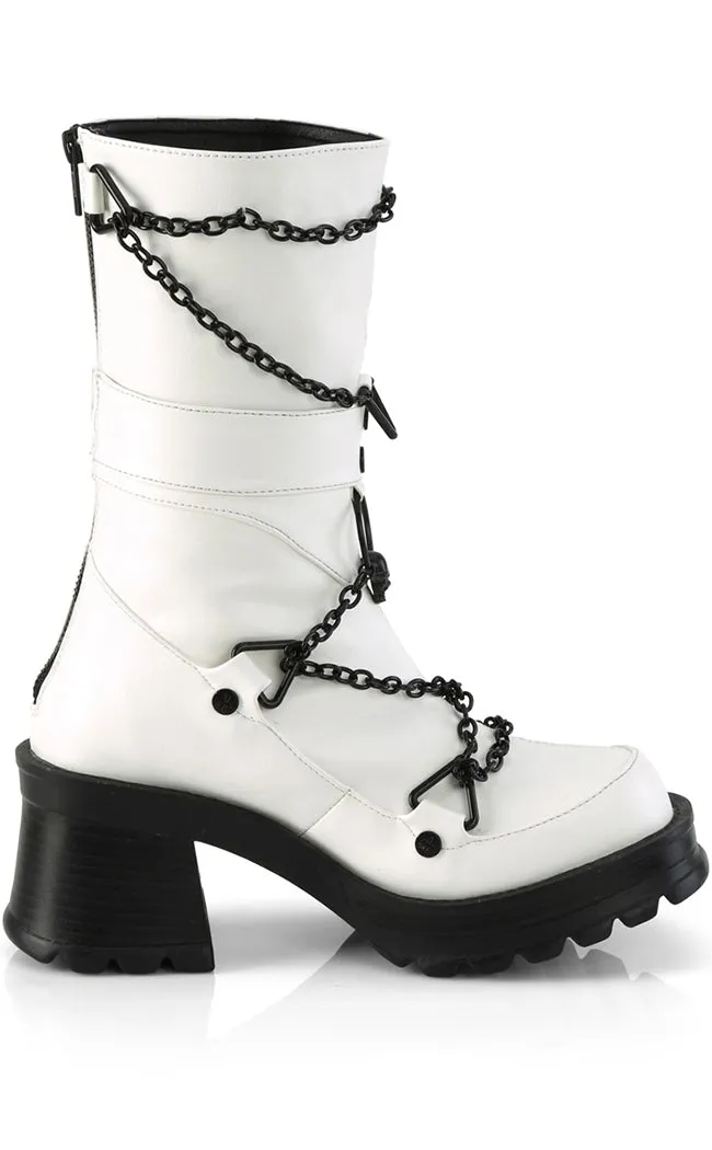 BRATTY-120 White Chain Mid-Calf Boots