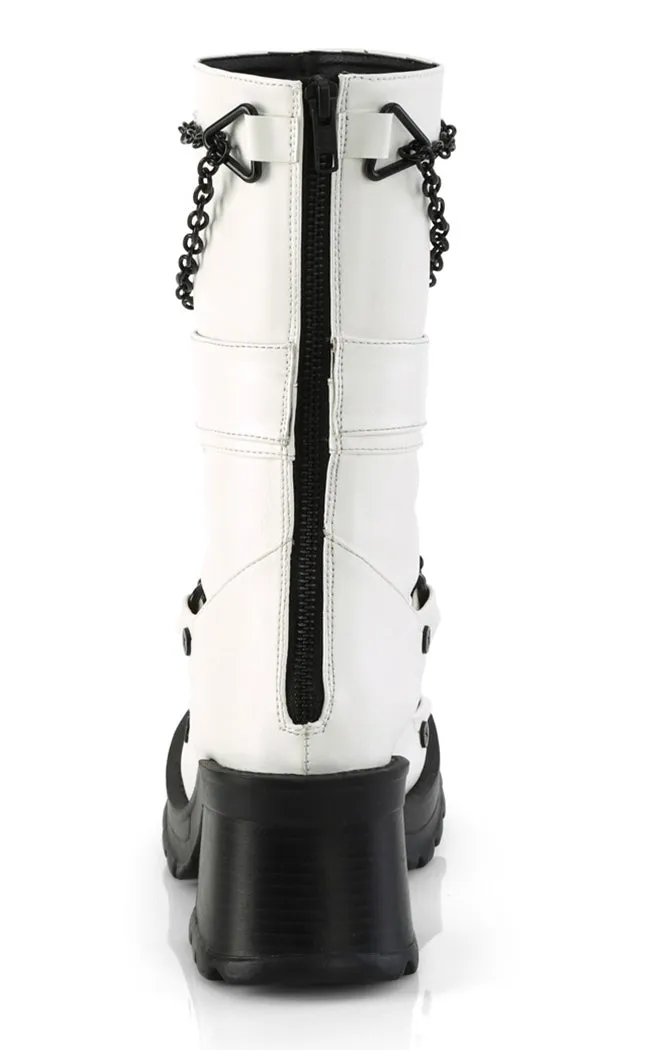 BRATTY-120 White Chain Mid-Calf Boots