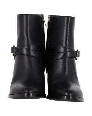 Buckle Block Heel Ankle Boots in Leather