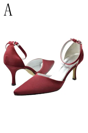 Burgundy Ankle Strap Close Toe Wedding Dress For Women S12