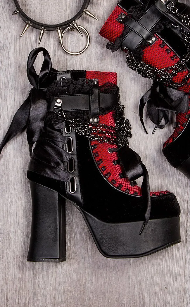 CHARADE-110 Black & Red Lace Ankle Boots (AU Stock)